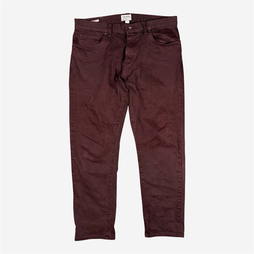 Todd Snyder Men Burgundy Solid Slim Fit 5 Pocket Jeans Pants 32(33)x28